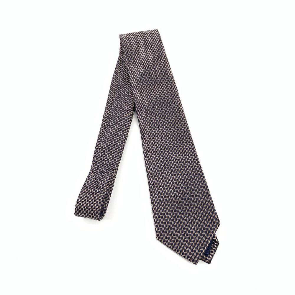 Michael by Michael Kors Geometric Print Necktie 100% Silk Blue Brown Cream Tie